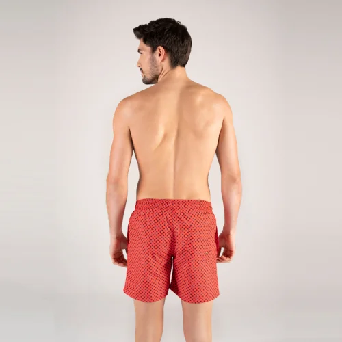 Shikoo Swimwear - Red Navy Blue Patterned Shorts Swimsuit