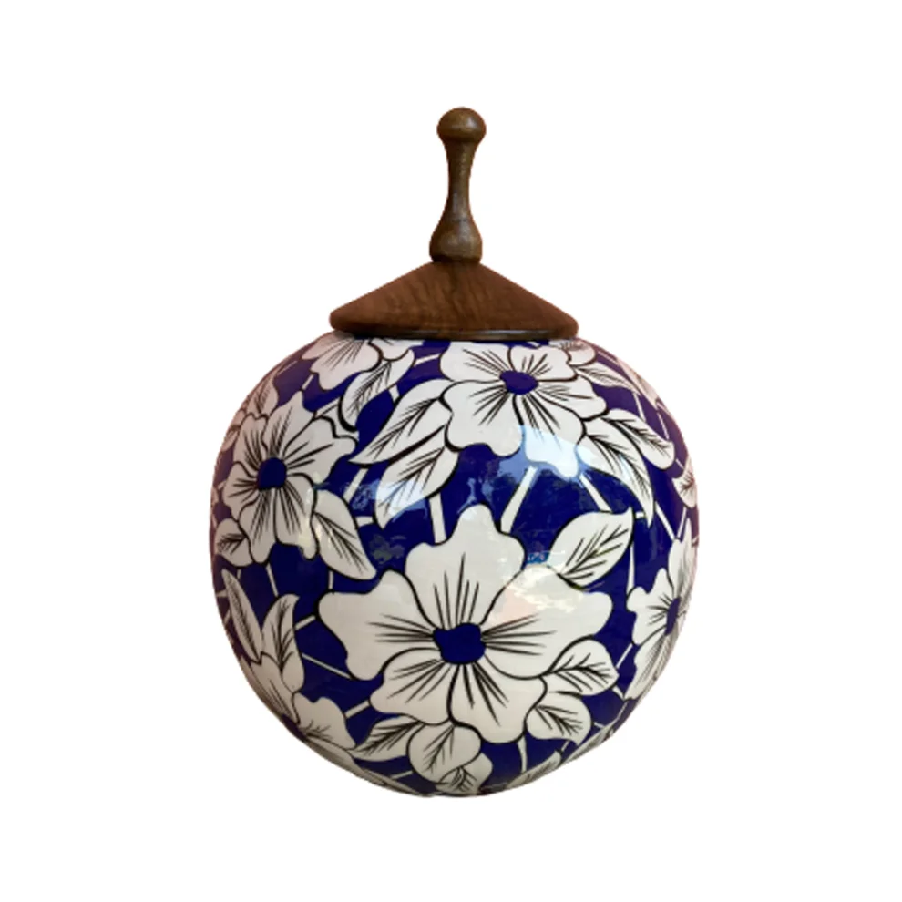 Maya Handcrafts - Navy Blue White Decoration Object With Flowers Pattern