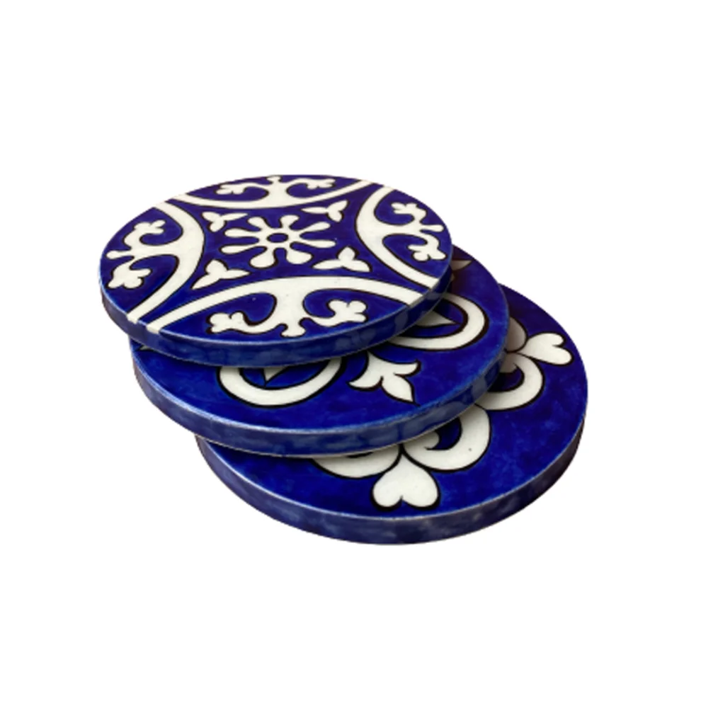 Maya Handcrafts - Navy Blue White Coaster Set of 3