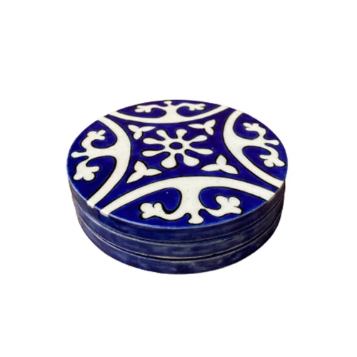 Maya Handcrafts - Navy Blue White Coaster Set of 3