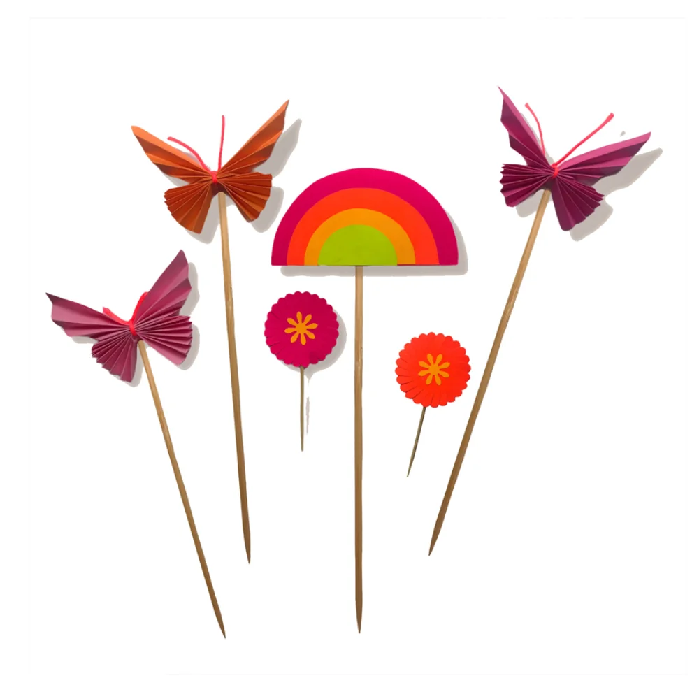 BalinMandalin - Pink Butterfly and Rainbow Origami Cake Topper, 6 in a package Pink-Orange