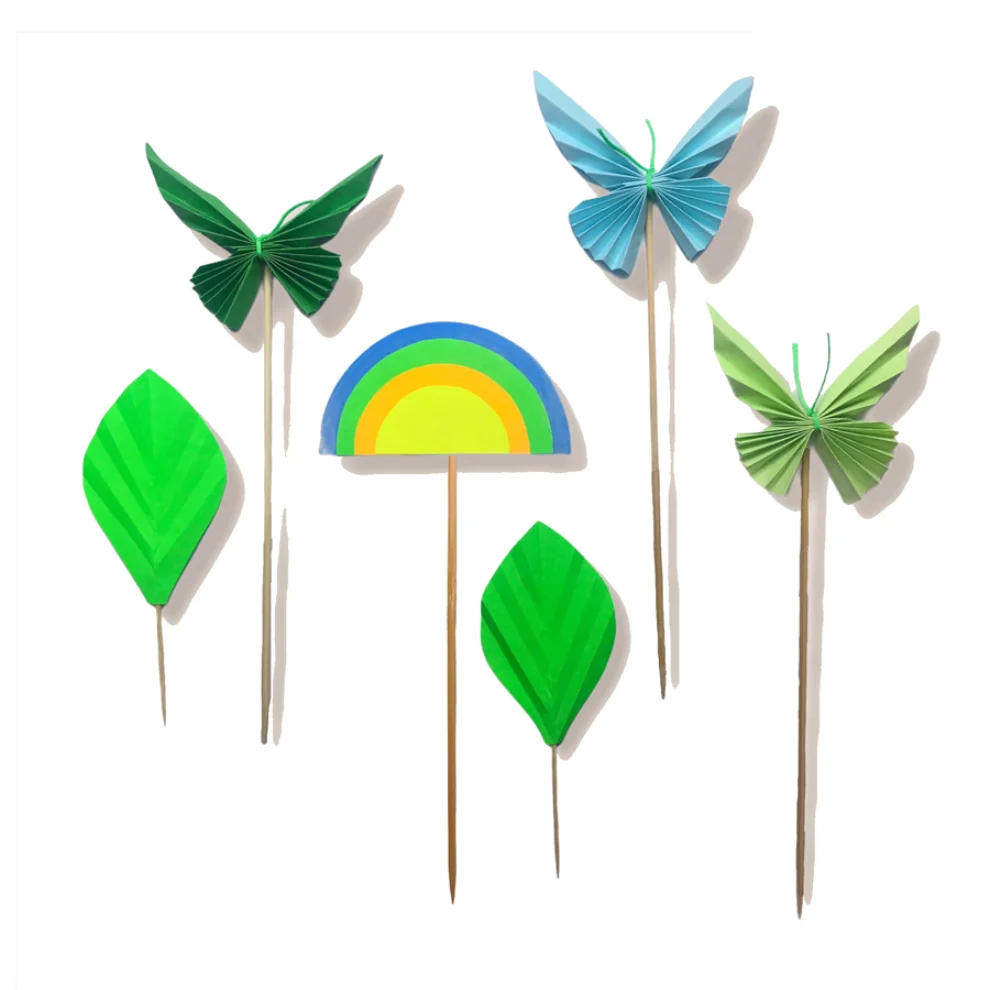 BalinMandalin - Kelebek Origami Pasta Üstü Süsü, 6’lı Mavi-Yeşil