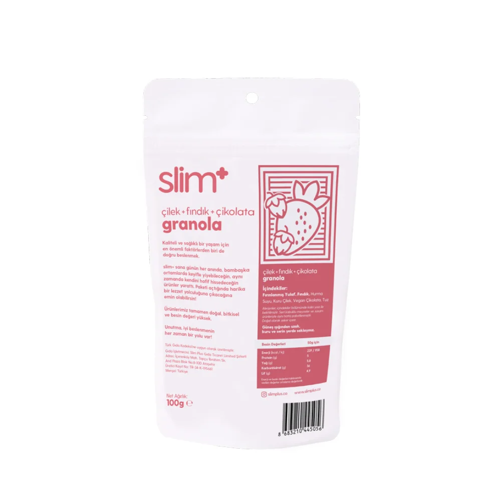 Slim+ - 10'lu 100g Çilek Fındık Çikolata Granola Paketi
