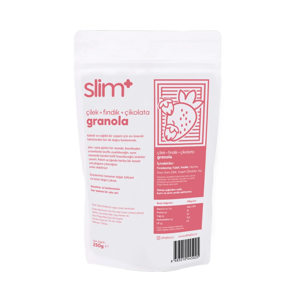 Slim+ - 5'li 100g Çilek Fındık Çikolata Granola Paketi