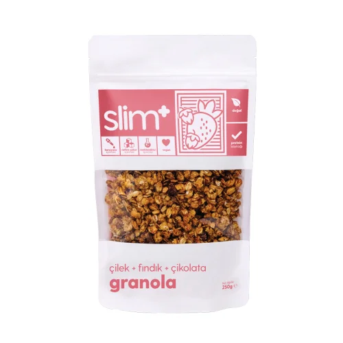 Slim+ - 5'li 100g Çilek Fındık Çikolata Granola Paketi