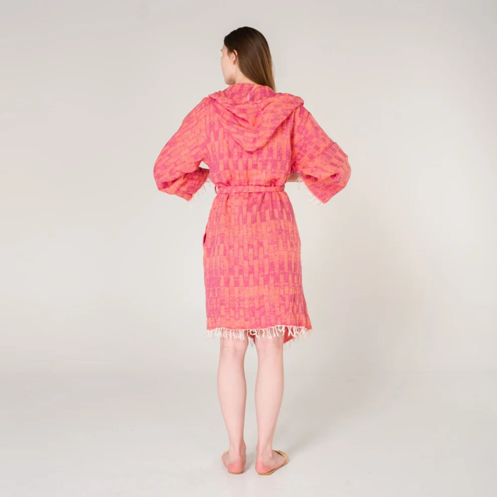 Miespiga - Mixed Pattern Hooded Short Women's Peshtemal Bathrobe