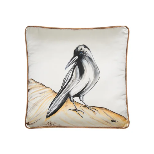 Alpaq Studio - Raven Hand-painted Cushion On Silk 