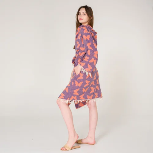 Miespiga - Leaf Pattern Hooded Short Women's Peshtemal Bathrobe