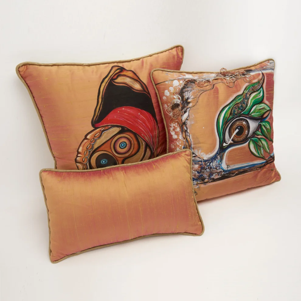 Alpaq Studio - Butterfly Hand-painted Cushion On Silk Shantung 