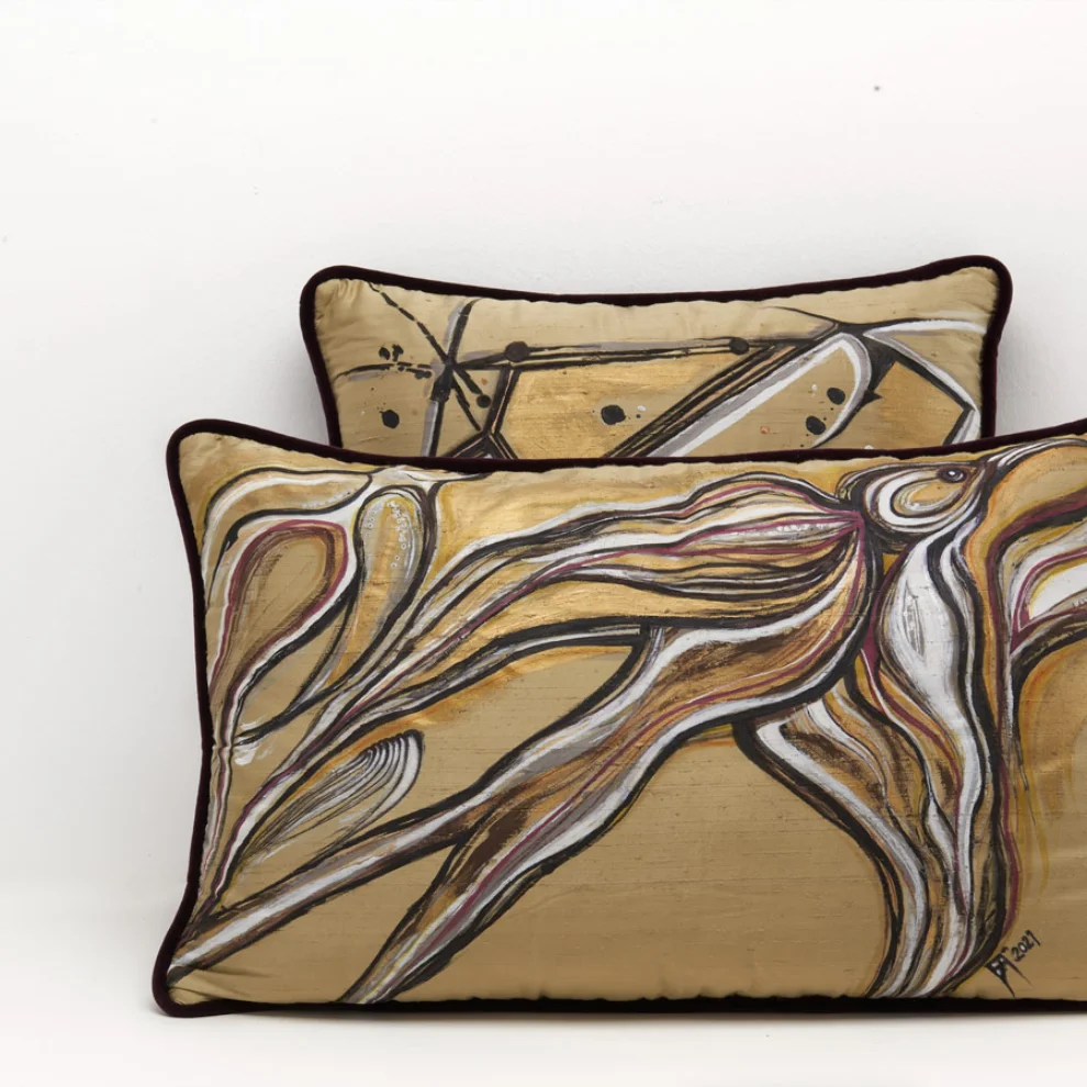 Alpaq Studio - Swallow Hand-painted Cushion On Silk Shantung