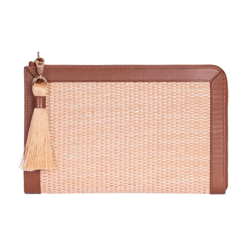 Khilios - Laura Leather Detailed Raffia Women's Clutch