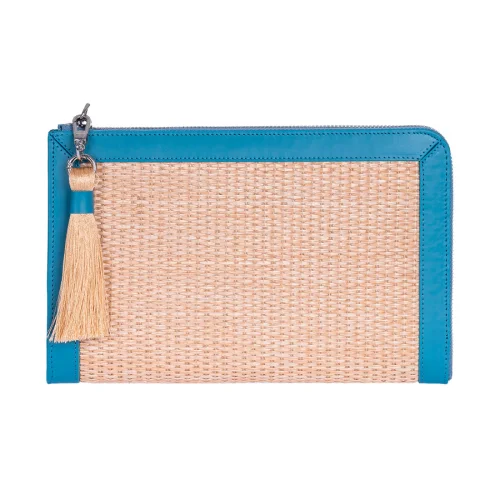 Khilios - Laura Leather Detailed Raffia Women's Clutch