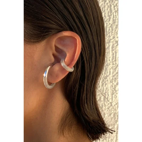 Pacal - Luki - Rodyum Kaplama Gümüş Unisex Ear Cuff Kıkırdak Küpesi
