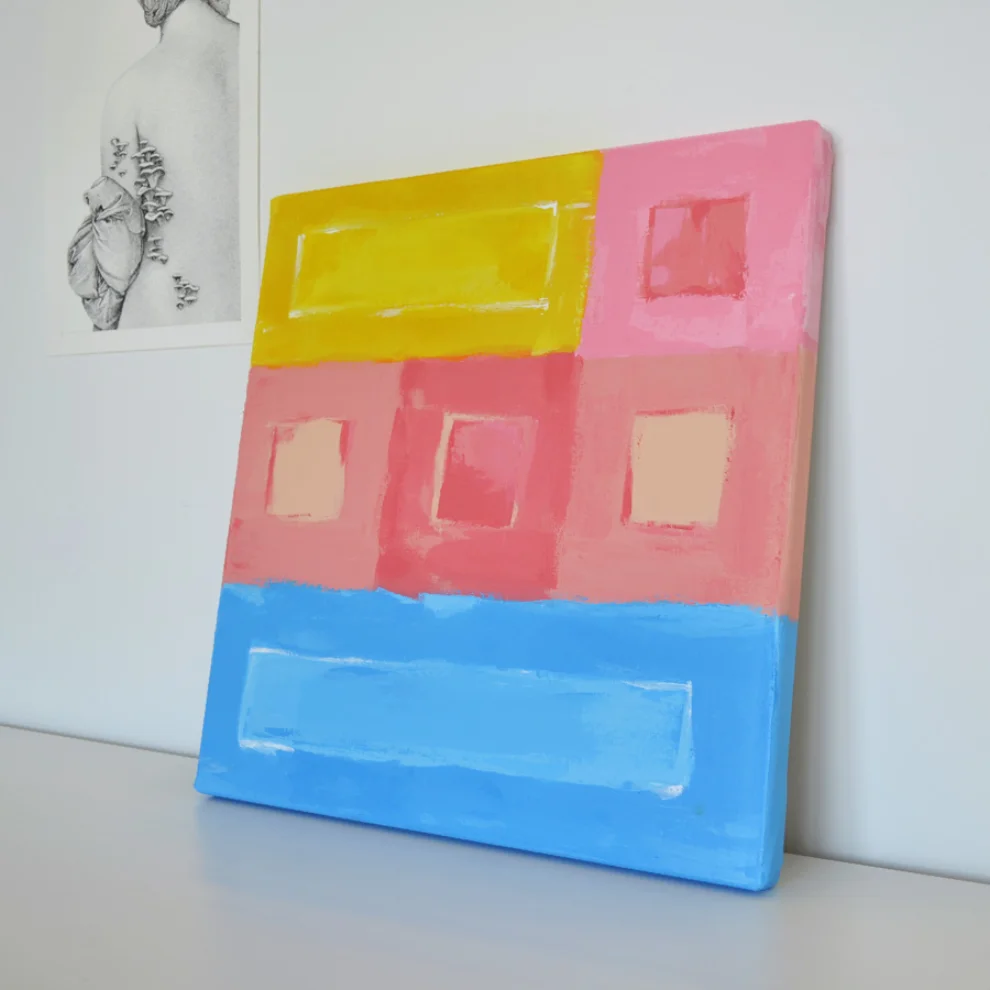 MONO Art Studio - Pink Square Akrilik Resim - Kanvas