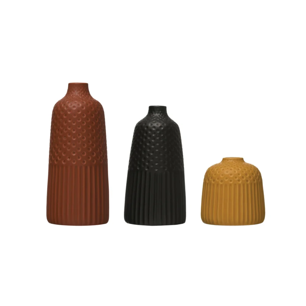 Warm Design	 - 3'lü Set Kabartmalı Porselen Vazolar