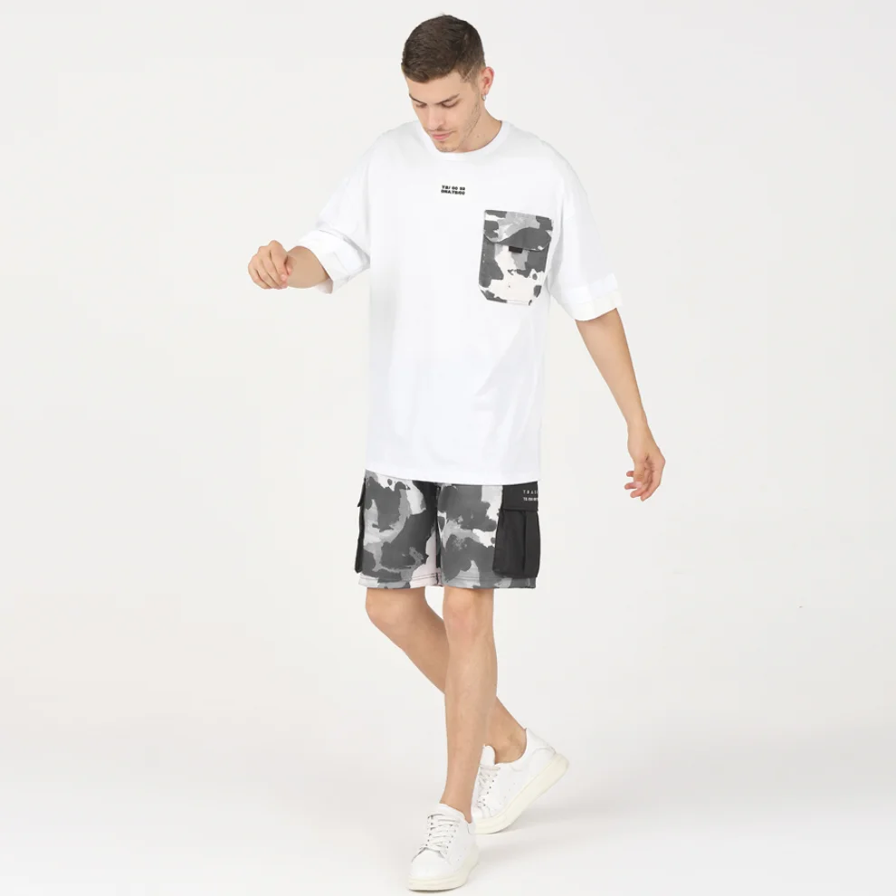 Tbasic - Desenli Cep Oversize T-shirt