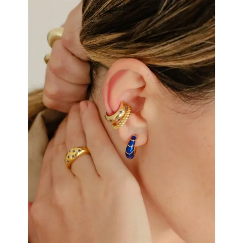 Linya Jewellery - Bonita & Navy-Blue Enamelled Hoop Earrings
