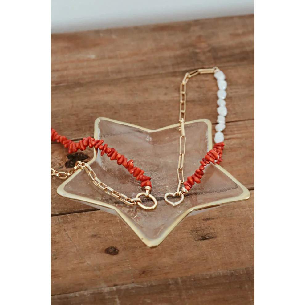 Linya Jewellery - Kırmızı Mercan & Zincir Kolye