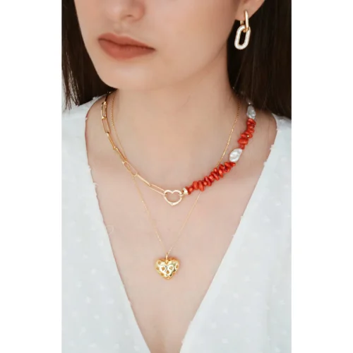 Linya Jewellery - Love & Chain Coral Necklace