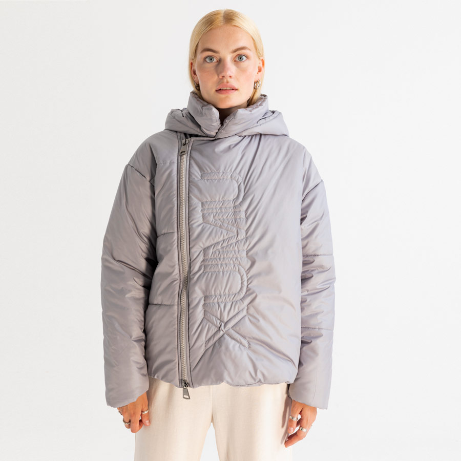 Women’s Asymmetric Zip Front Hooded Puffer Jacket In