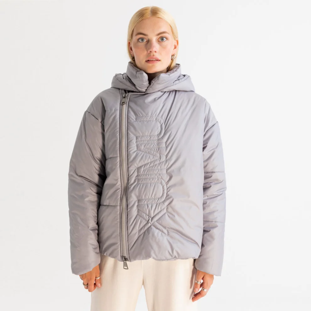XUMU - Women’s Asymmetric Zip Front Hooded Puffer Jacket In M Grey ...