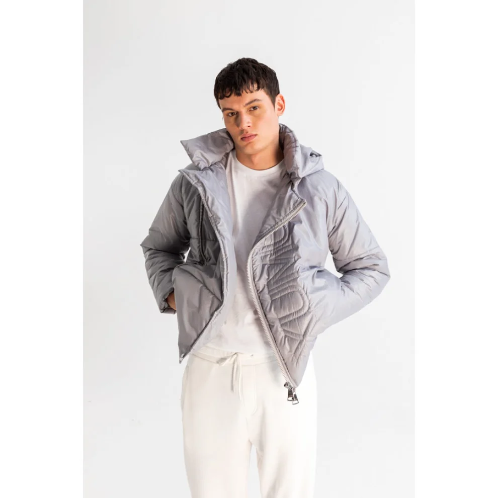 XUMU - Men’s Asymmetric Zip Front Hooded Puffer Jacket