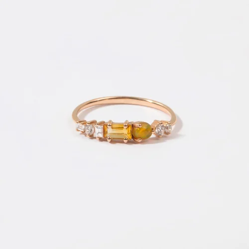 The Anoukis - Diamond 14k Citrine And Fire Opal Sunshine Ring
