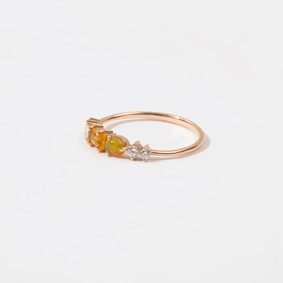 The Anoukis - Diamond 14k Citrine And Fire Opal Sunshine Ring