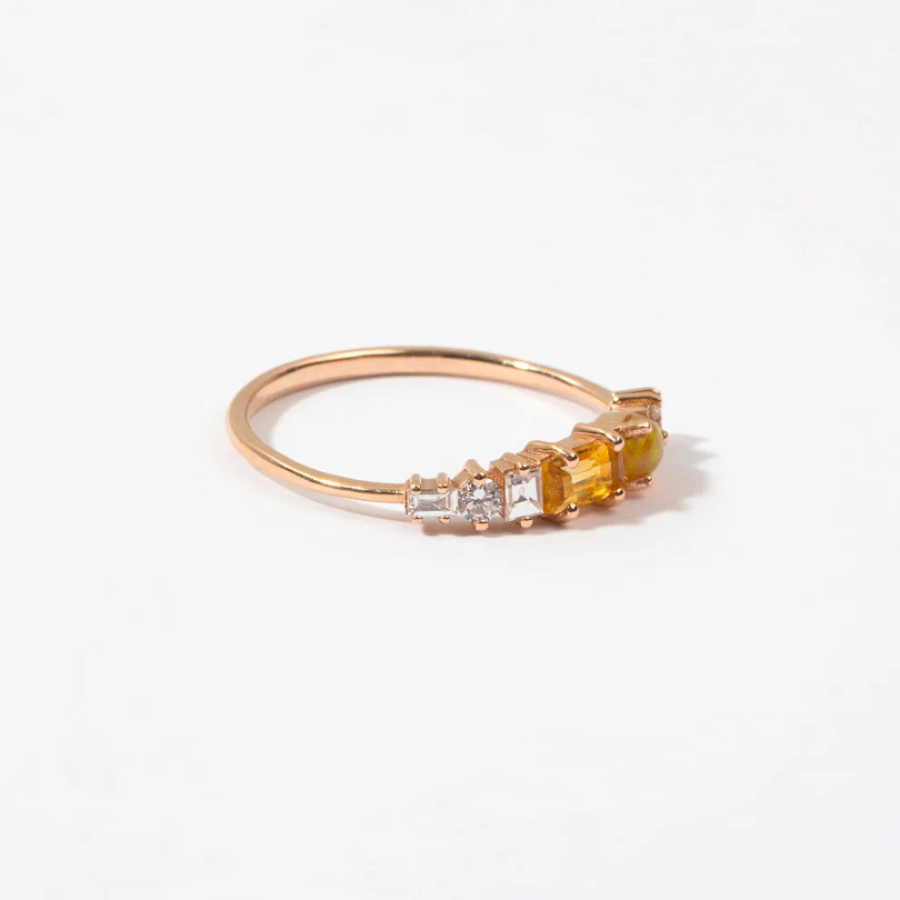 The Anoukis - Diamond 14k Citrine And Fire Opal Sunshine Ring