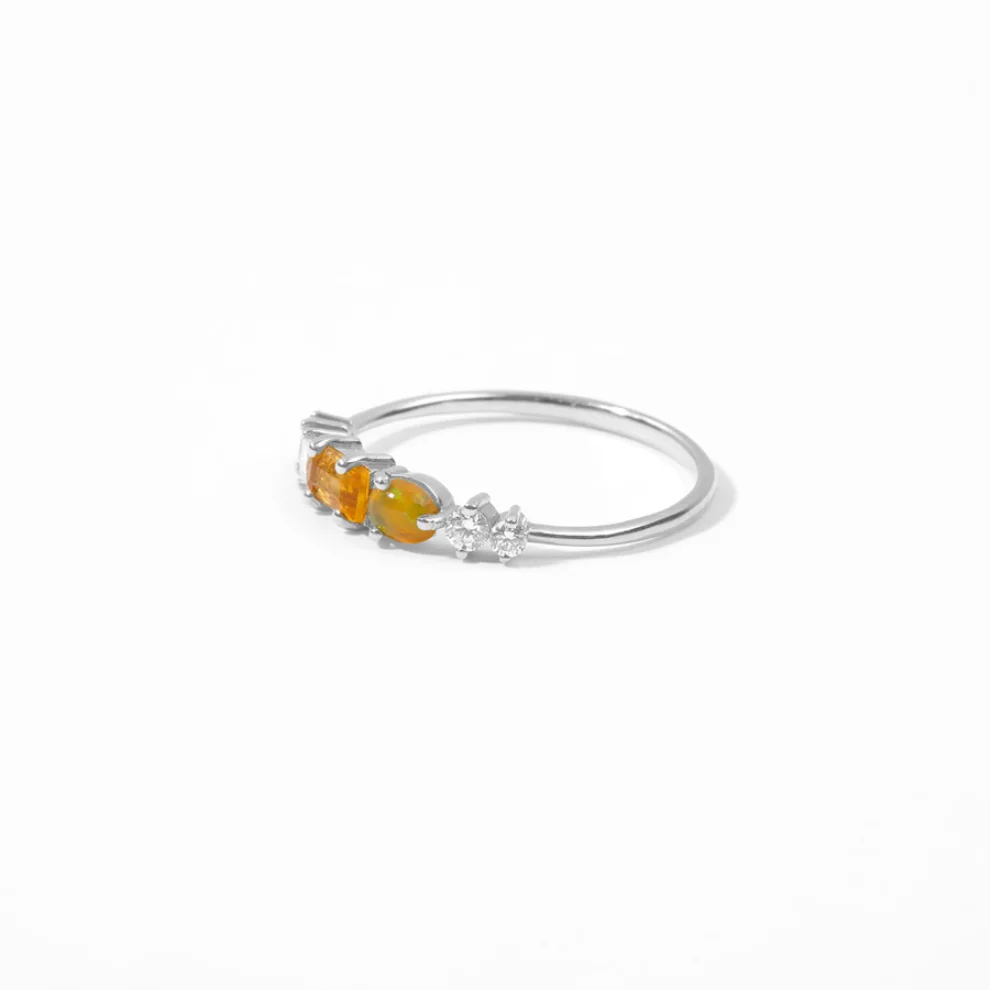 The Anoukis - Diamond 14k Citrine And Fire Opal Sunshine Ring