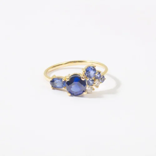 The Anoukis - Diamond And Blue Sapphire 14k Cosmic Ring