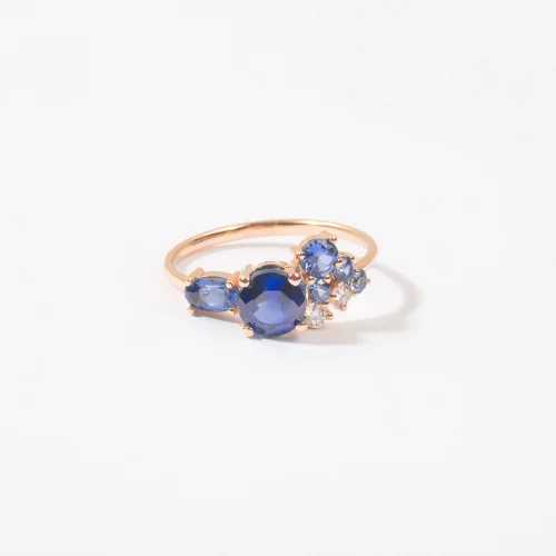 The Anoukis - Diamond And Blue Sapphire 14k Cosmic Ring