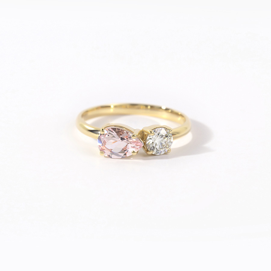 Diamond And Pink Morganite 14k Love Ring