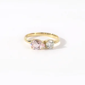 Diamond And Pink Morganite 14k Love Ring