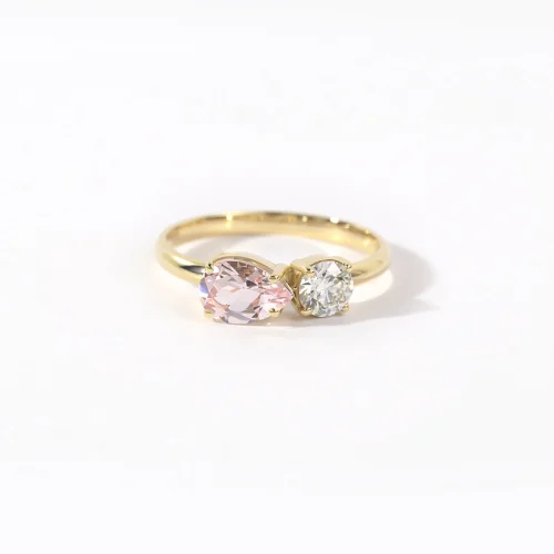 The Anoukis - Diamond And Pink Morganite 14k Love Ring