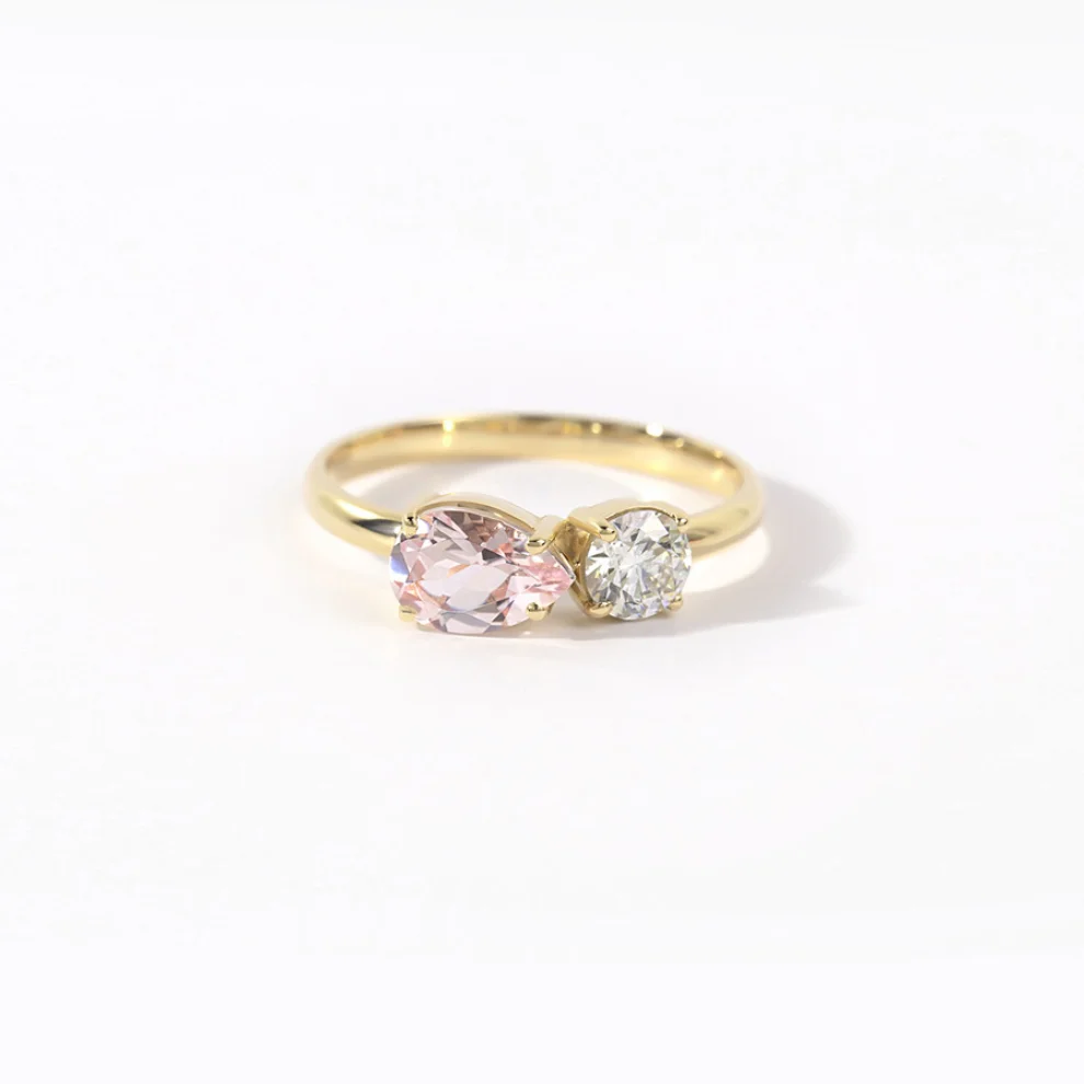 The Anoukis - Diamond And Pink Morganite 14k Love Ring