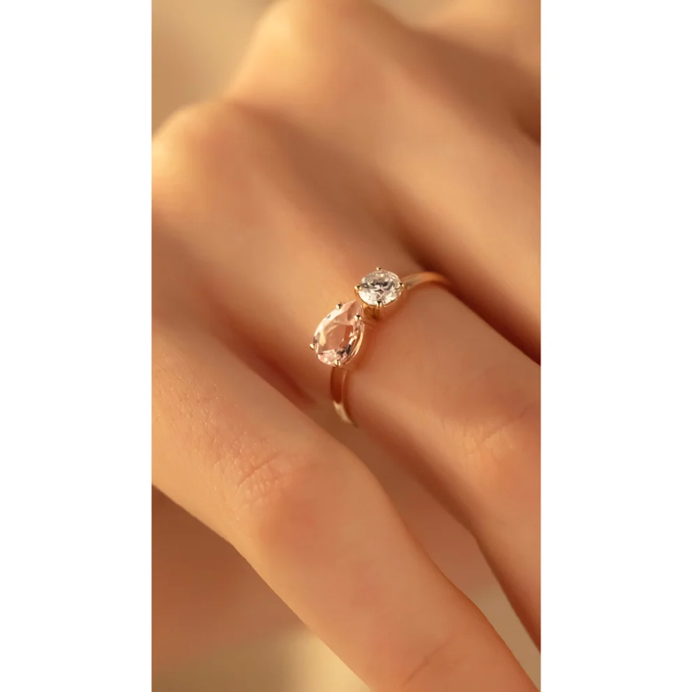 The Anoukis - Diamond And Pink Morganite 14k Love Ring