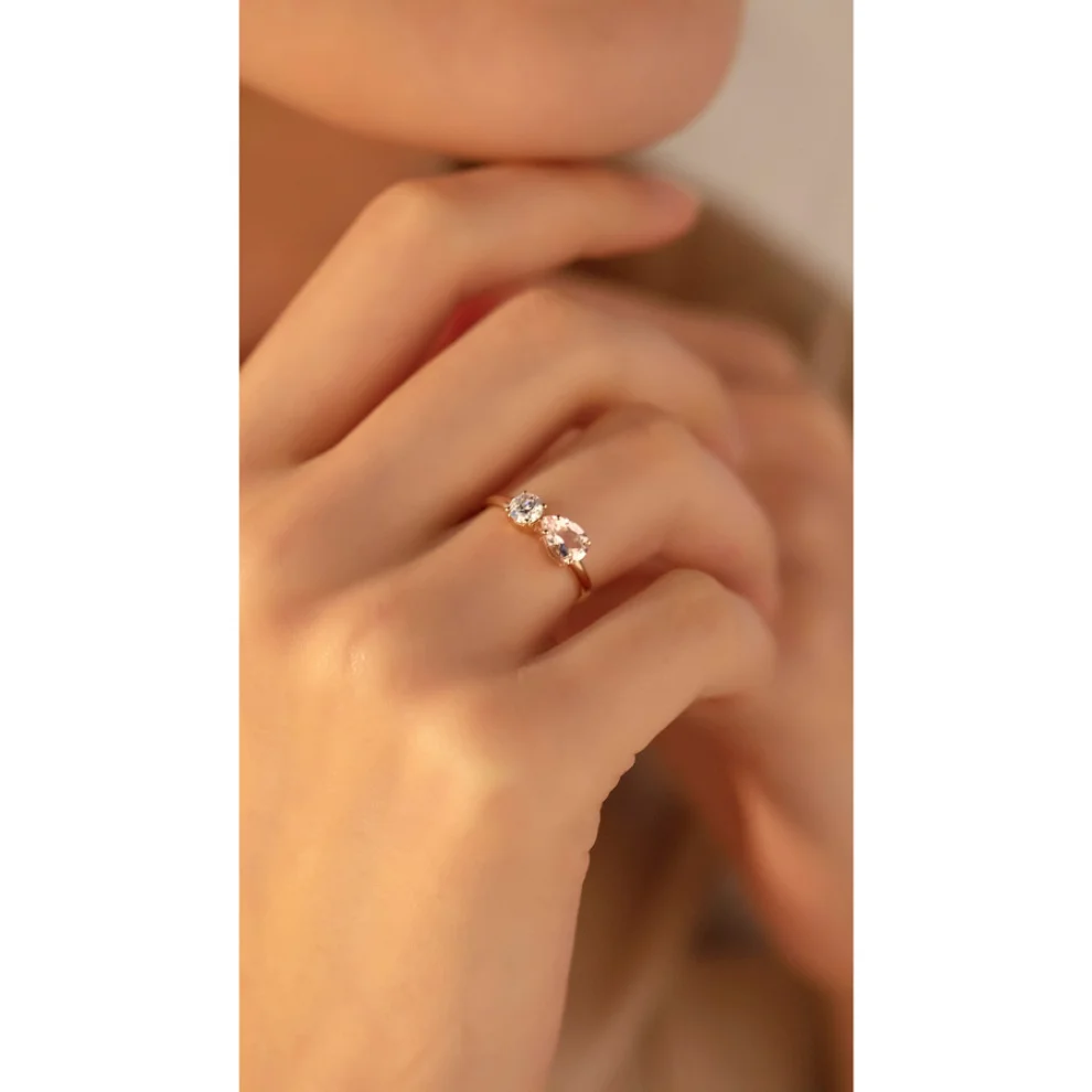 The Anoukis - Diamond And Pink Morganite 14k Love Ring