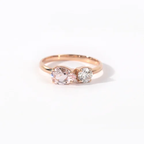 The Anoukis - Diamond And Pink Morganite 14k Love Ring