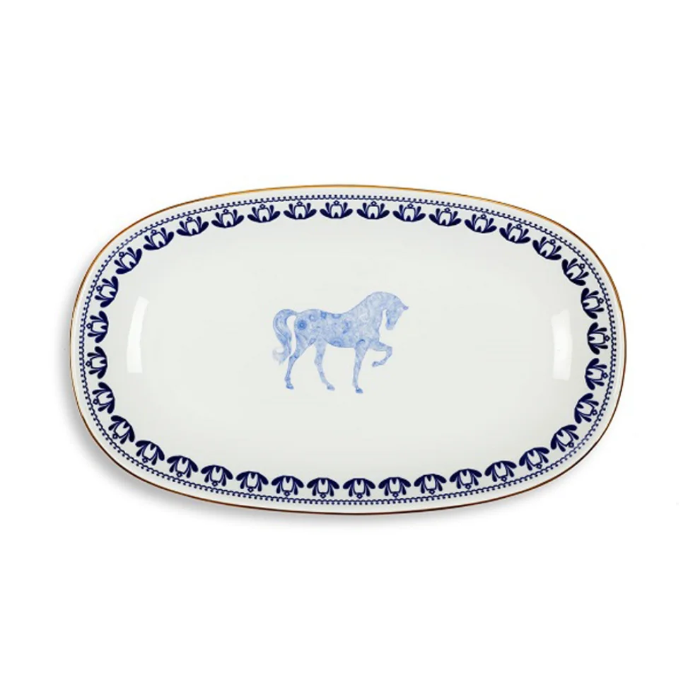 Some Home İstanbul - Horse Luck Collection Blue 34cm Kayık Servis Tabak