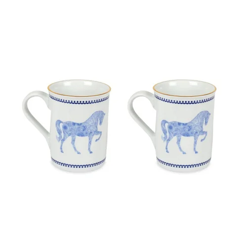 Some Home İstanbul - Horse Figured Navy Blue Set Of 2 Mugs