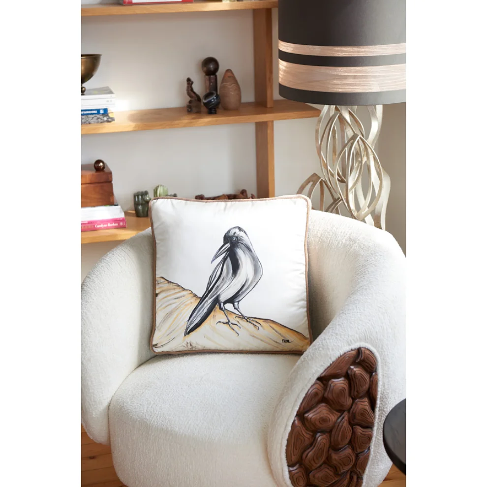 Alpaq Studio - Raven Hand-painted Cushion On Silk 
