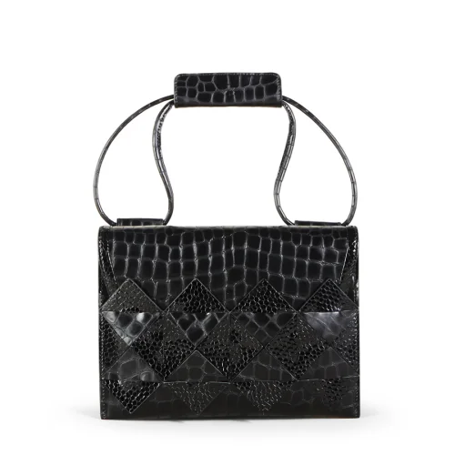 Ostara - Kayla Black Croc Embossed Bag