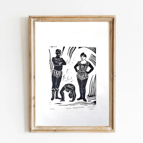 Nilol Print - Serious Family Activities Lino Print