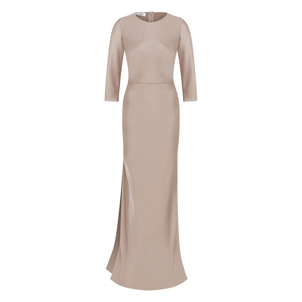 Nazan Çakır - Sateen Dress With Round Neckline And Side Slit