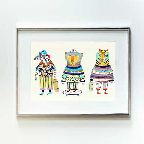 Little Forest Animals - Zebra Bear Tiger Skaters Friends Chart