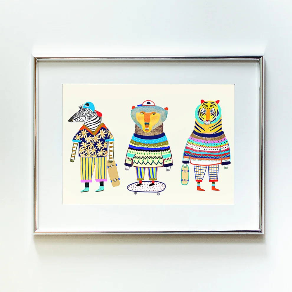 Little Forest Animals - Zebra Bear Tiger Skaters Friends Chart