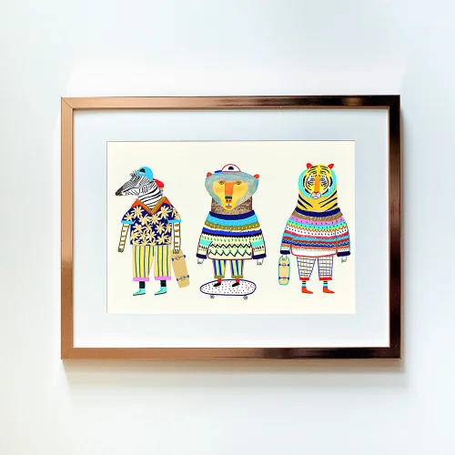 Little Forest Animals - Zebra Bear Tiger Skaters Friends Chart