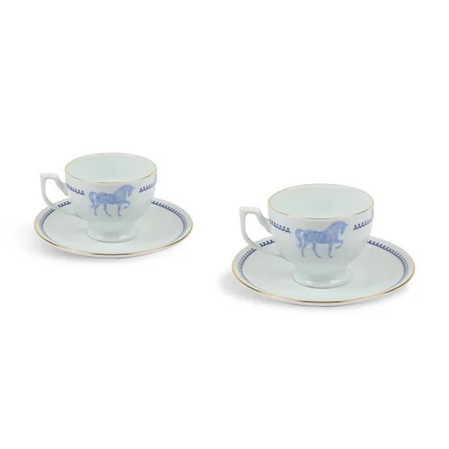 Some Home İstanbul - Horse Figured Navy Blue Set Of 2 Teacups