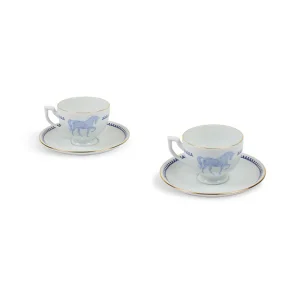 Horse Figured Navy Blue Set Of 2 Turkish Coffee Cups